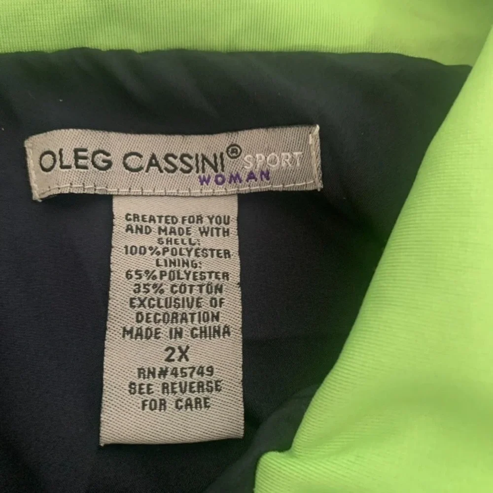 Oleg Cassini Sport‎ Jacket Full Zip Pockets Drawstring Hem Blue Green 2X